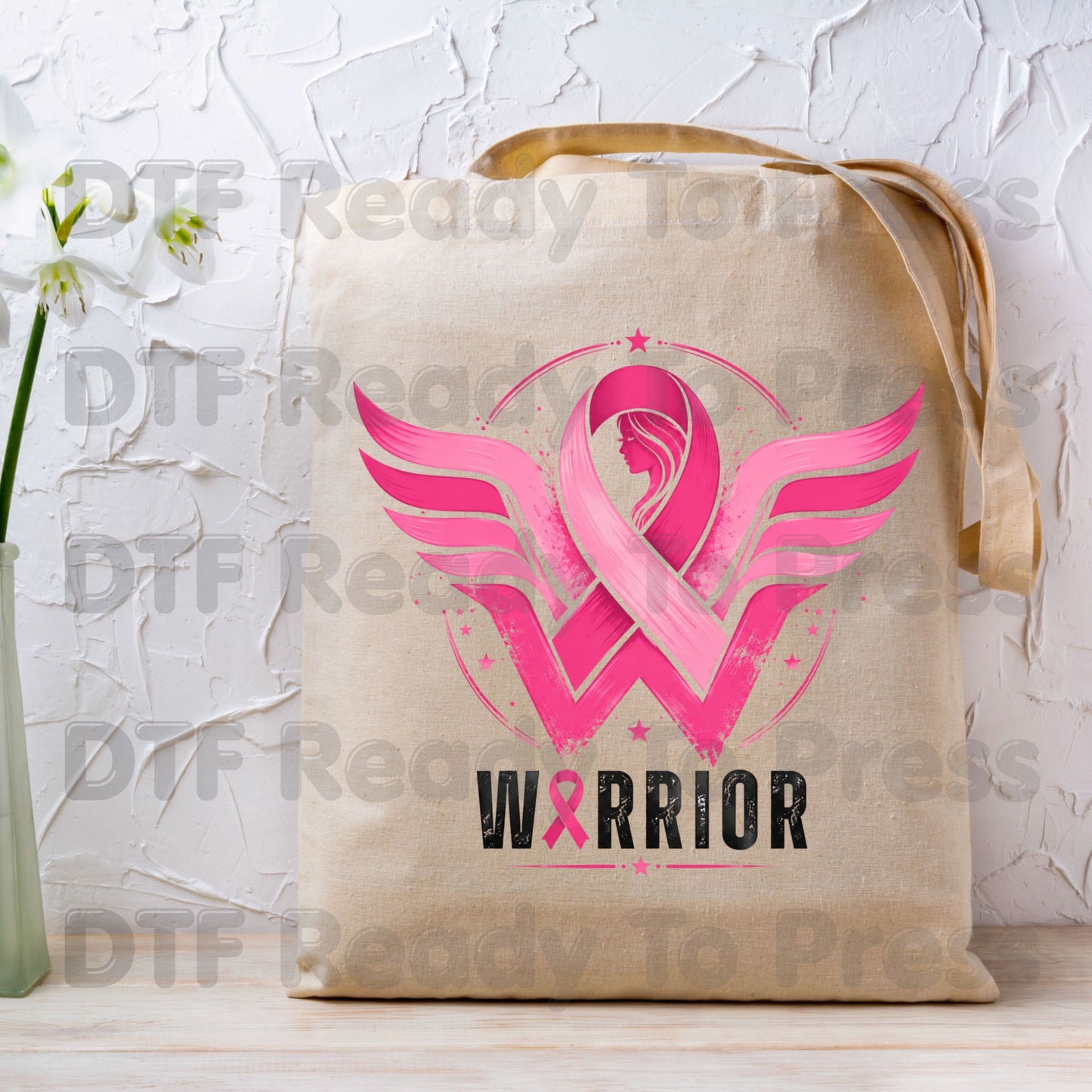 Breast Cancer Pink Ribbon DTF Transfers, Wings Warrior Hope Survivor Awareness Ready to Press