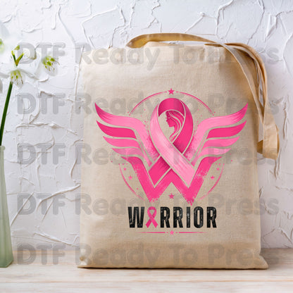 Breast Cancer Pink Ribbon DTF Transfers, Wings Warrior Hope Survivor Awareness Ready to Press