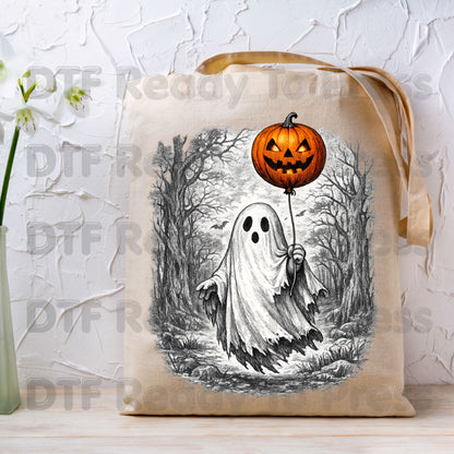 Vintage Halloween Ghost DTF Transfers, Pumpkin Balloon Spooky Forest Retro Ready to Press