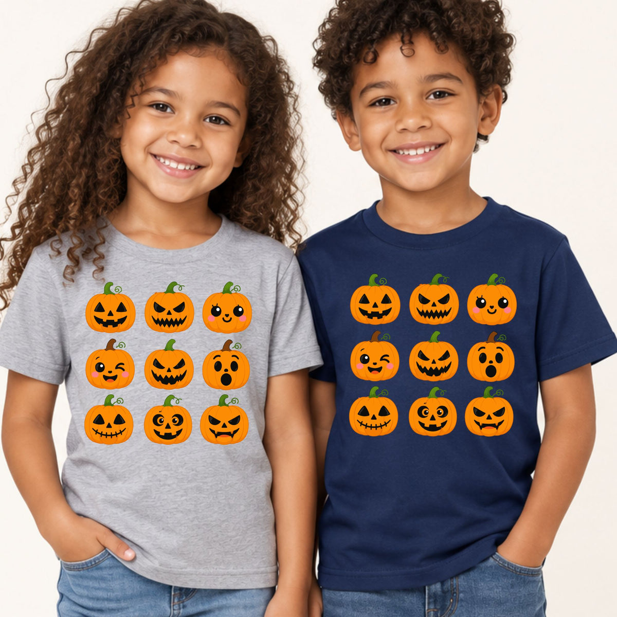 Pumpkin Faces Halloween T-Shirt for Toddler and Kids