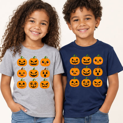 Pumpkin Faces Halloween T-Shirt for Toddler and Kids