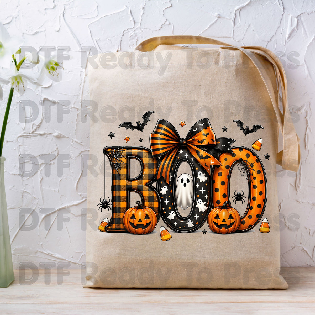 Boo Pumpkin Ghost Halloween DTF Transfers, Coquette Bow Cute Spooky Ready to Press