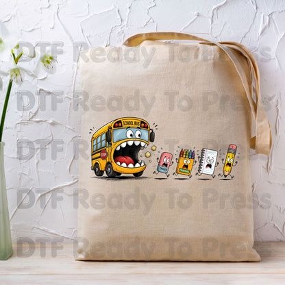 Funny School Bus Monster DTF Transfers, Back to School Chasing Supplies Teacher Life Kids Ready to Press