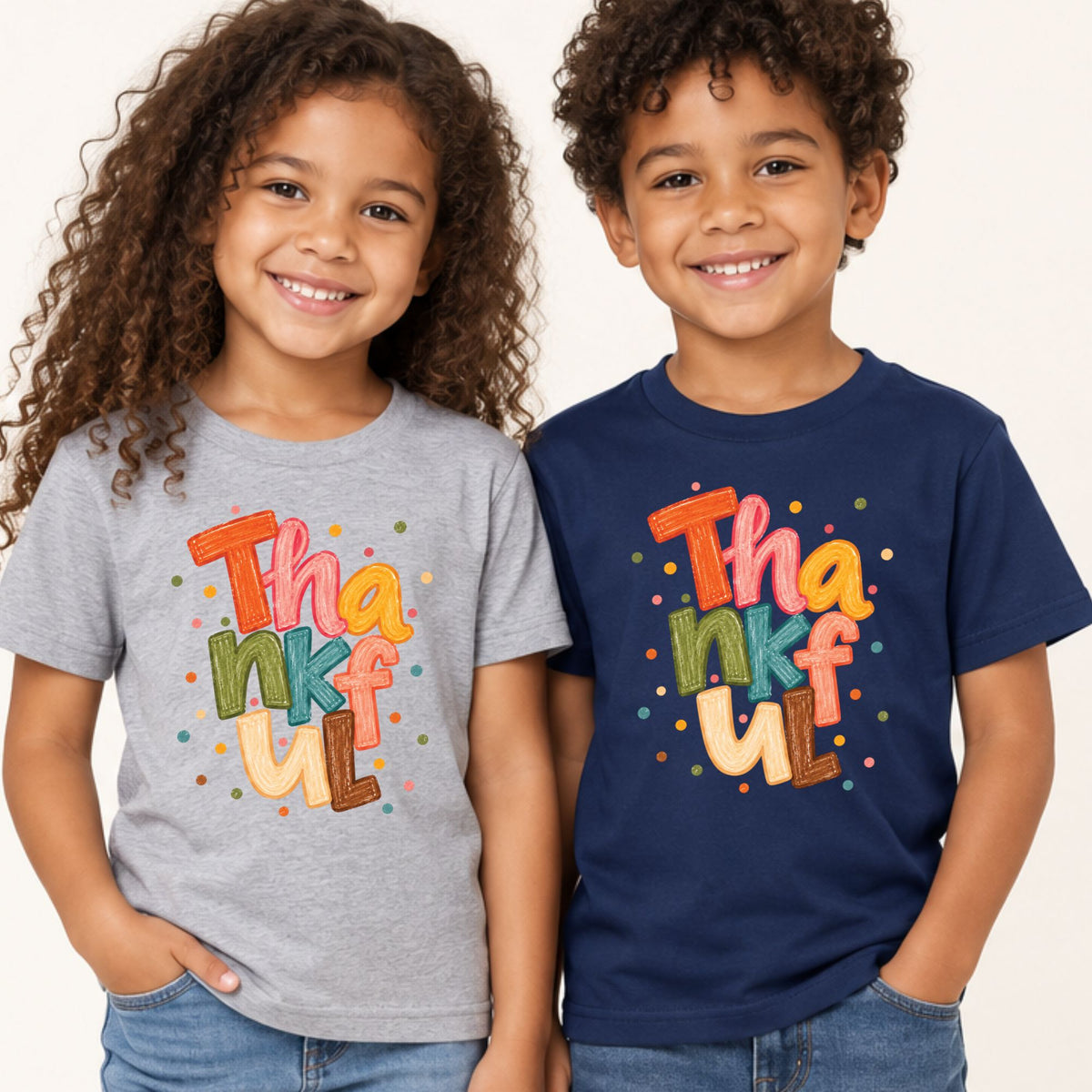 Thankful T-Shirt, Colorful Crayon Lettering Thanksgiving Tee, Fall Holiday Sweatshirt