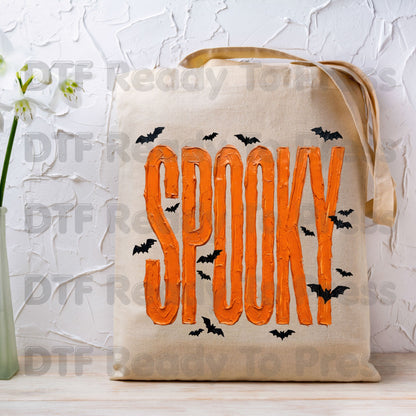 Spooky Halloween Bats DTF Transfers, Orange Frosting Letters Halloween Season Ready to Press