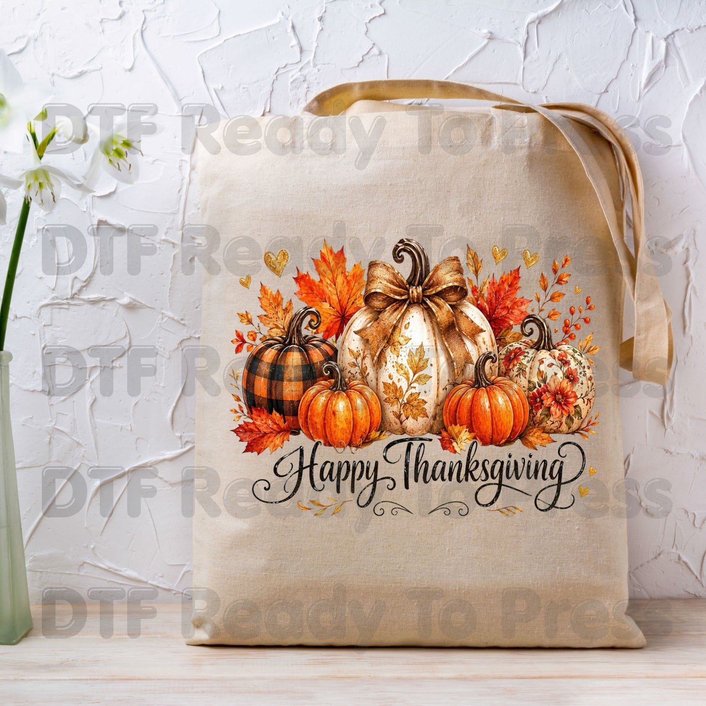 Happy Thanksgiving Pumpkins DTF Transfers, Autumn Leaves Buffalo Plaid Fall Ready to Press
