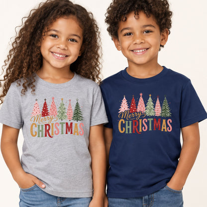 Colorful Christmas Tree T-Shirt, Gold Script Holiday Tee, Festive Christmas Sweatshirt