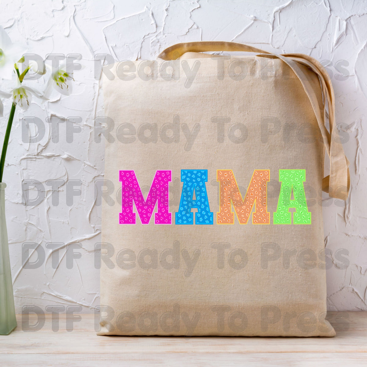 Mama DTF Transfers, Leopard Print Colorful Cheetah Varsity Letter Mama Ready to Press