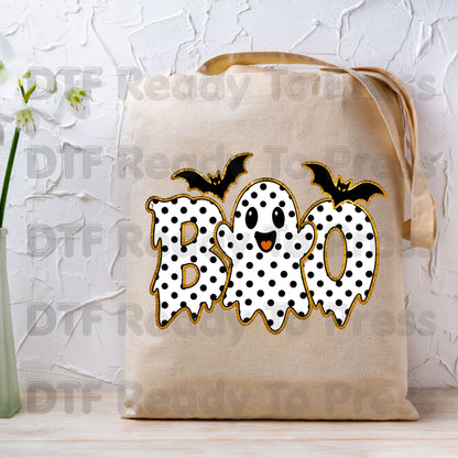 Polka Dot Ghost Halloween DTF Transfers, Boo Cute Spooky Bats Holiday Ready to Press