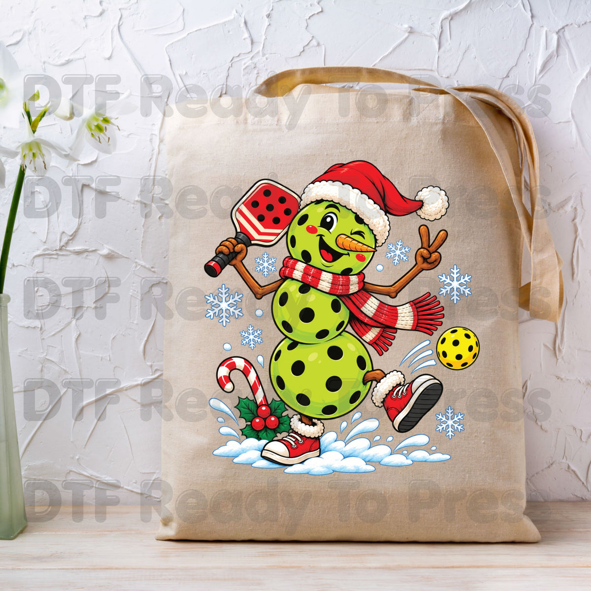 Christmas DTF Transfer, Pickleball Snowman with Paddle and Santa Hat