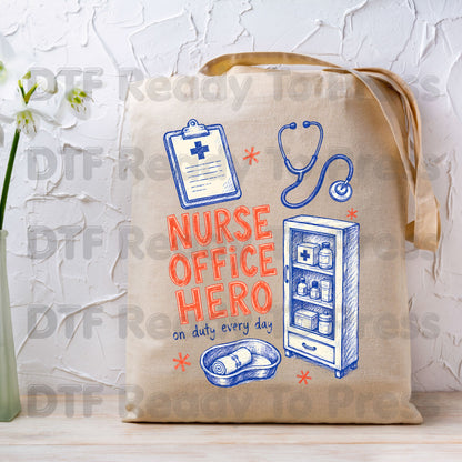 Nurse Office Hero DTF Transfers, School Medical Stethoscope Clipboard Nurse Ready to Press