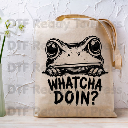 Whatcha Doin Frog DTF Transfers, Funny Peeking Frog Black and White Ready to Press