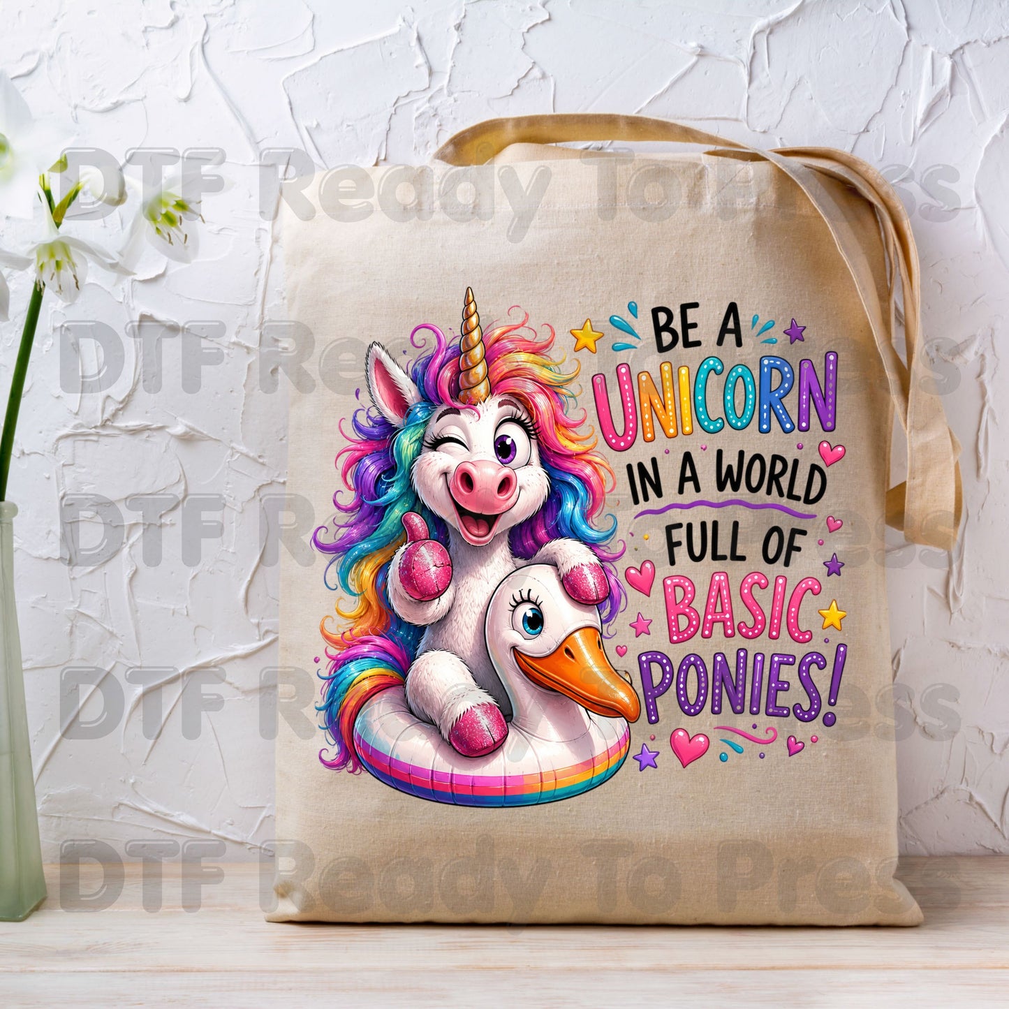 Be a Unicorn DTF Transfers, Basic Ponies Rainbow Cute Magical Girl Ready to Press