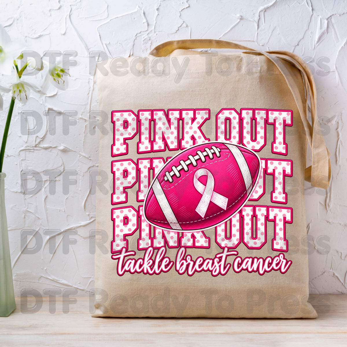 Pink Out DTF Transfers, Tackle Breast Cancer Awareness Football Polka Dot Pink Ready to Press