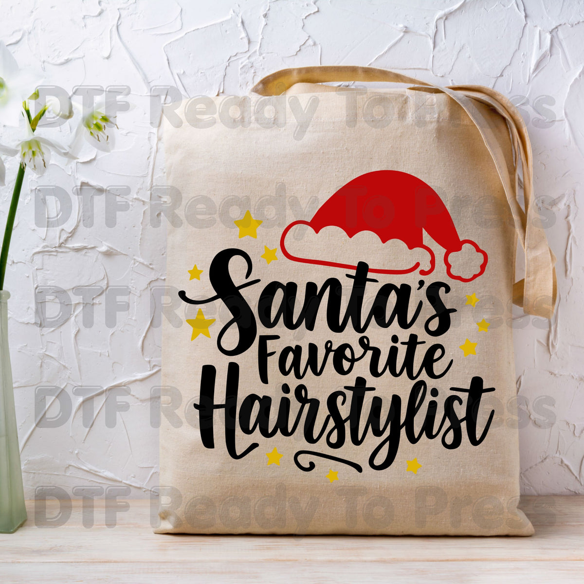 Santa's Favorite Hairstylist DTF Transfers, Christmas Salon Santa Hat Stars Holiday Ready to Press