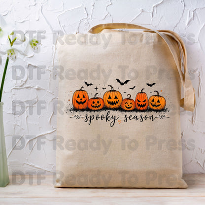 Spooky Season Jack O Lantern DTF Transfers, Pumpkin Patch Bats Cursive Ready to Press