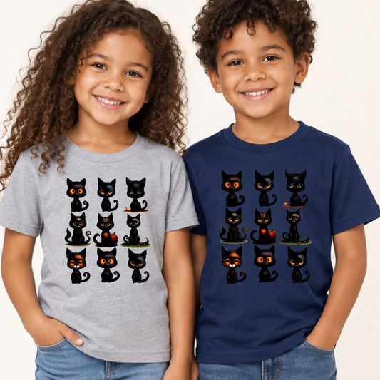 Black Cat Halloween T-Shirt, Cute Kitten Spooky Season Graphic Tee for Toddler and Kids