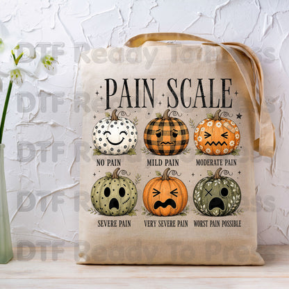 Funny Fall DTF Transfers, Pumpkin Pain Scale Nurse Halloween Medical Ready to Press