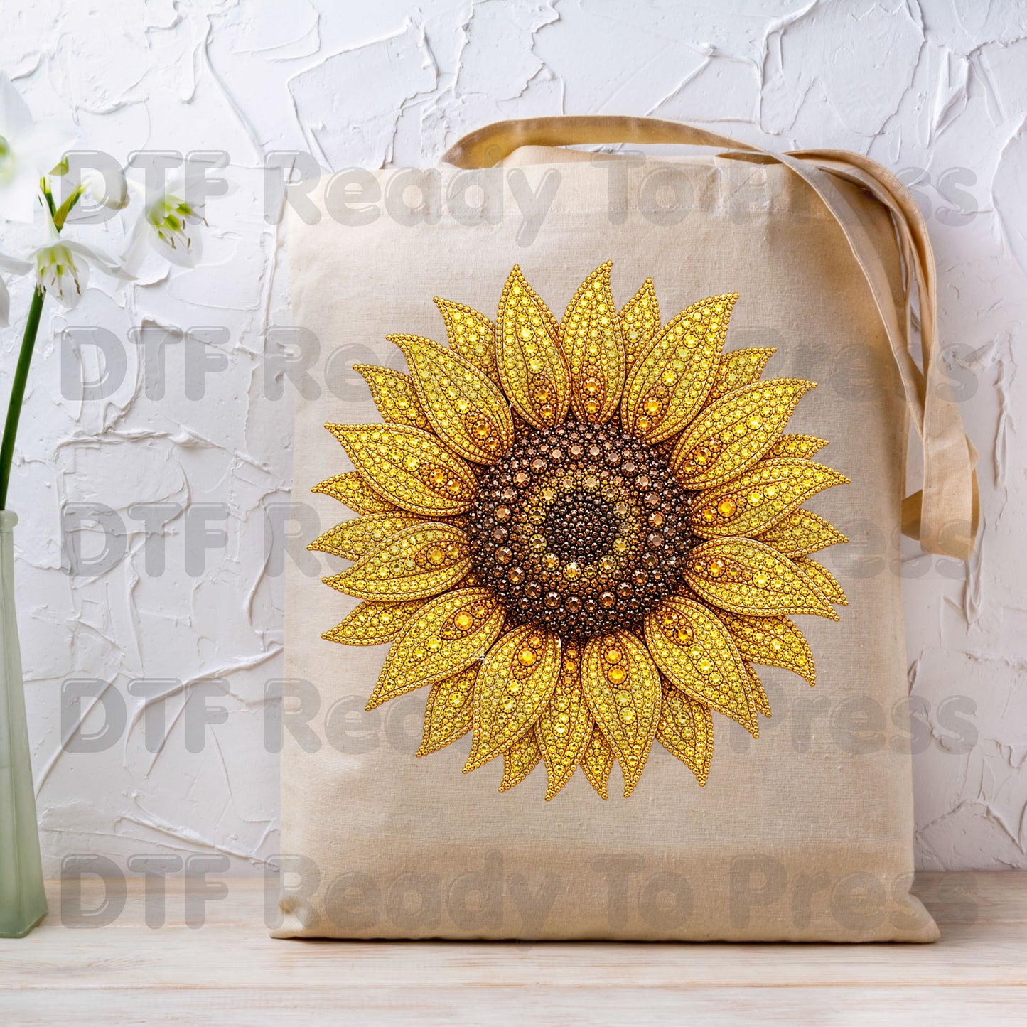 Sunflower DTF Transfers, Yellow Beaded Floral Summer Fall Flower Ready to Press