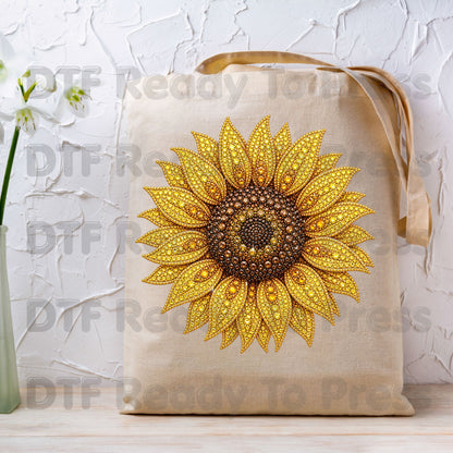 Sunflower DTF Transfers, Yellow Beaded Floral Summer Fall Flower Ready to Press