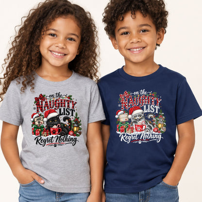 Naughty List Cat T-Shirt, Funny Christmas Black Cat Santa Hat Tee, Holiday Sweatshirt