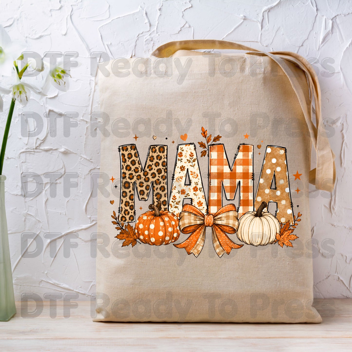 Fall Mama Pumpkin DTF Transfers, Leopard Plaid Varsity Letters Autumn Leaves Bow Thanksgiving Mom