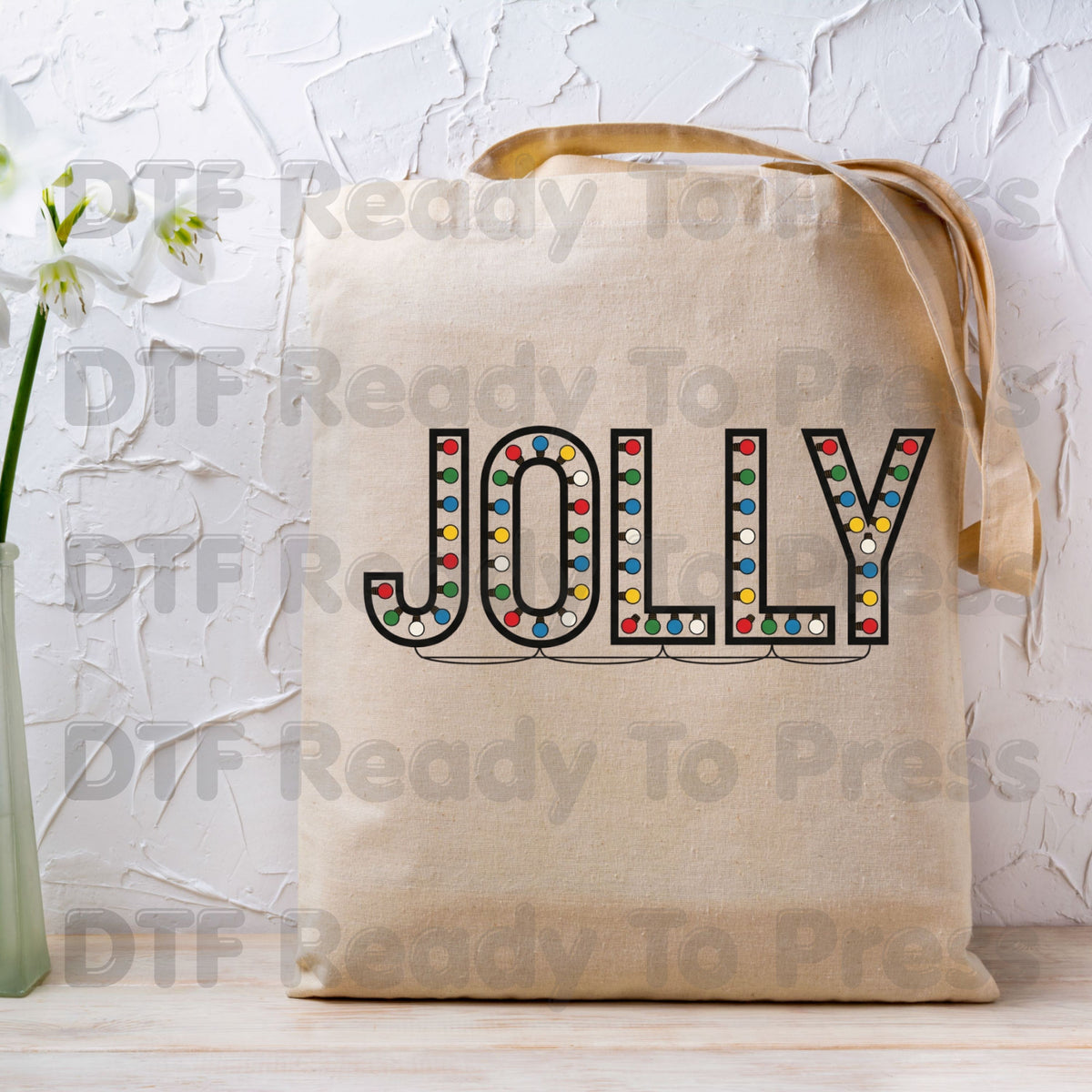 Jolly Christmas Lights DTF Transfers, Merry Holiday Colorful Bulb Graphic Ready to Press
