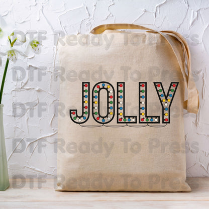 Jolly Christmas Lights DTF Transfers, Merry Holiday Colorful Bulb Graphic Ready to Press