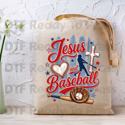 Jesus and Baseball DTF Transfer Ready to Press Christian Sports Heat Transfer For Shirts Cross Batter Heart Baseball Glove Full Color Print