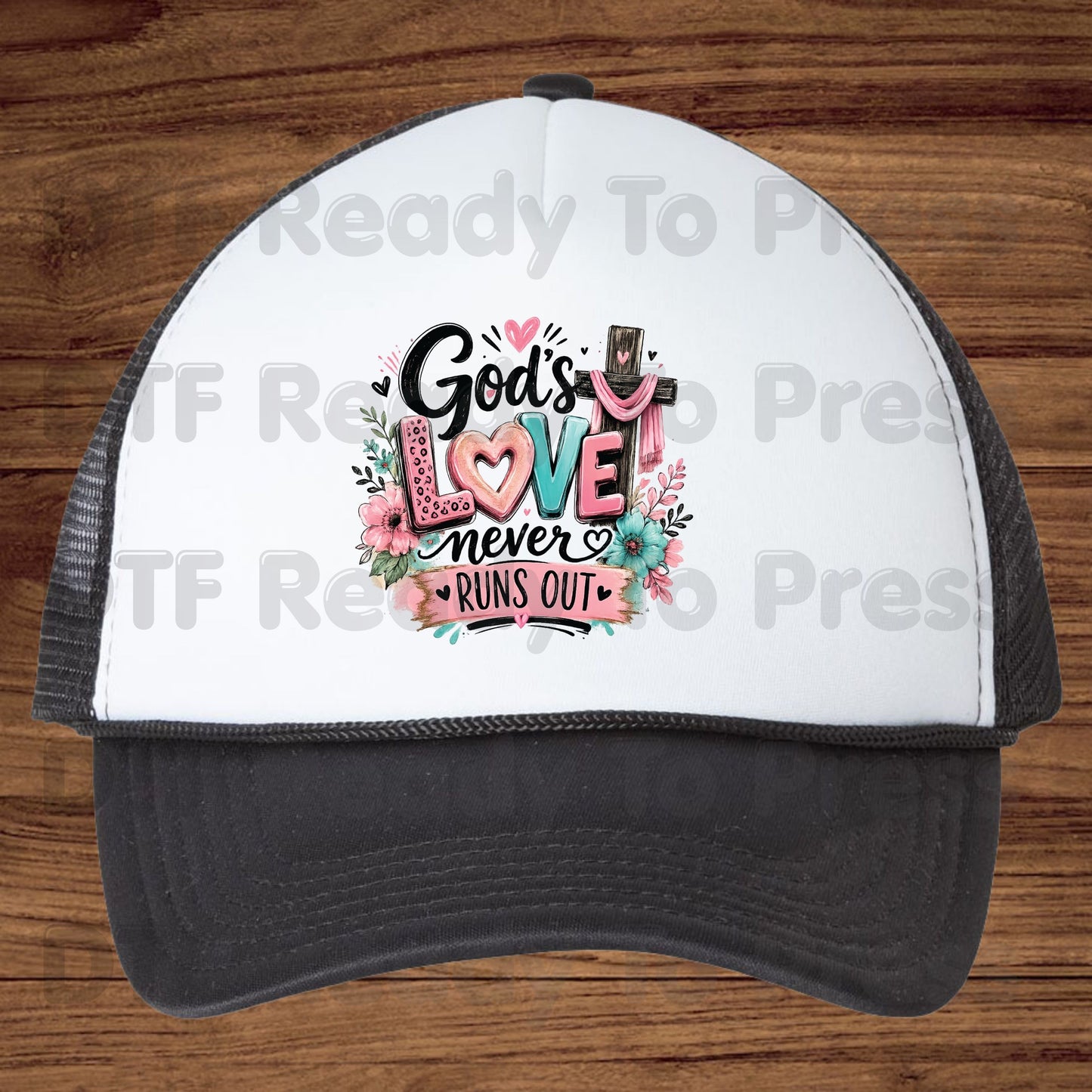 Christian Love Heat Transfer God's Love Never Runs Out DTF Transfer