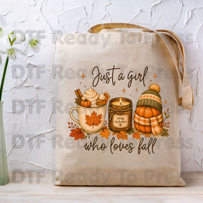 Just A Girl Who Loves Fall DTF Transfer Ready to Press