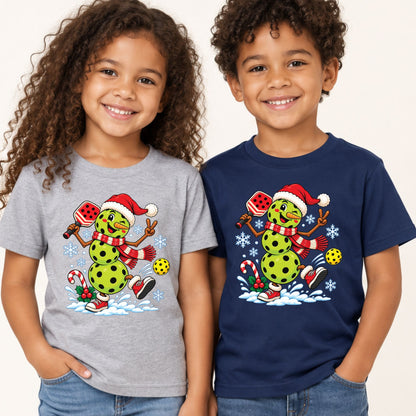 Pickleball Snowman Christmas T-Shirt, Santa Hat and Paddle Graphic Tee, Funny Holiday Sports Shirt
