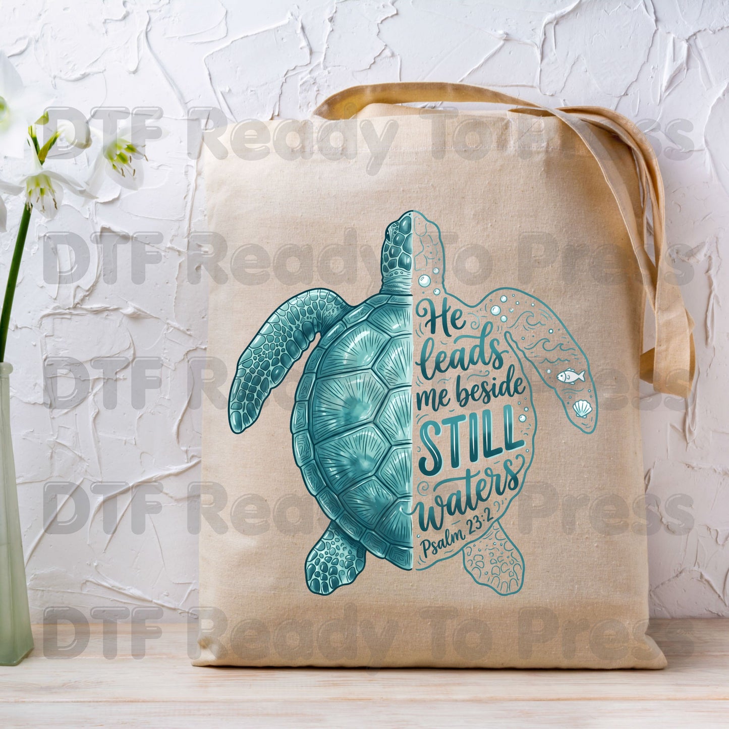 Christian DTF Transfers, Sea Turtle He Leads Me Beside Still Waters Psalm 23