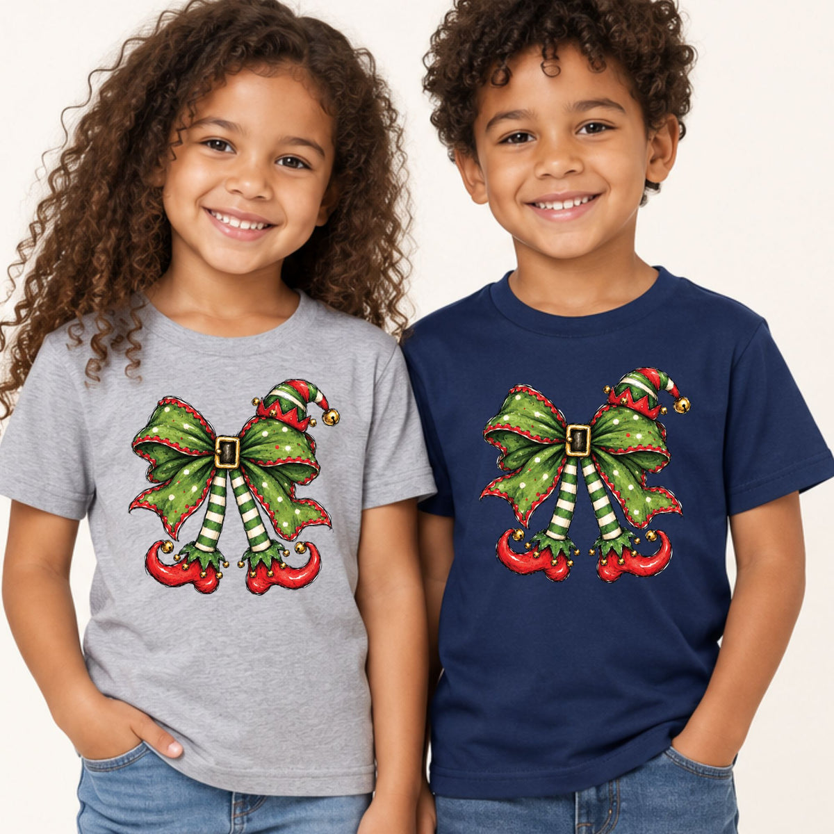Christmas Elf T-Shirt, Green Bow Striped Legs Tee, Cute Holiday Sweatshirt