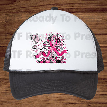Pink Cross Dove Breast Cancer Awareness DTF Transfer Ready to Press Faith Heat Transfer Tee