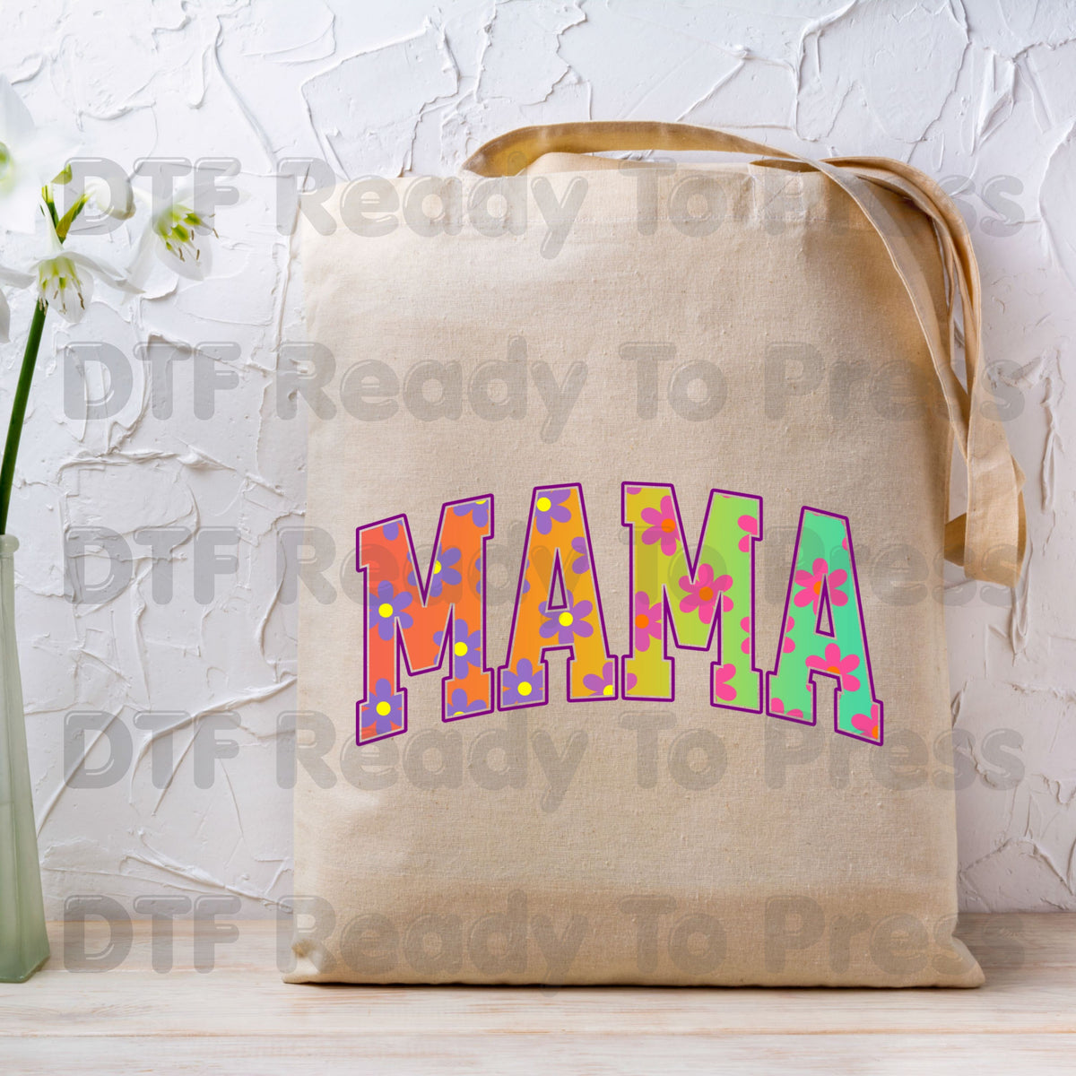 Mama DTF Transfers, Retro Floral Groovy Daisy Flower Colorful Mama Ready to Press