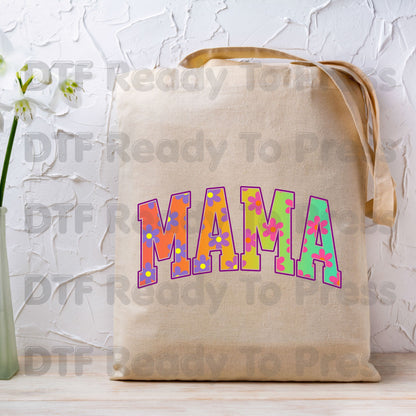 Mama DTF Transfers, Retro Floral Groovy Daisy Flower Colorful Mama Ready to Press