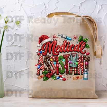 Christmas Medical Assistant DTF Transfers, Healthcare Scrubs Syringe Holiday Ready to Press