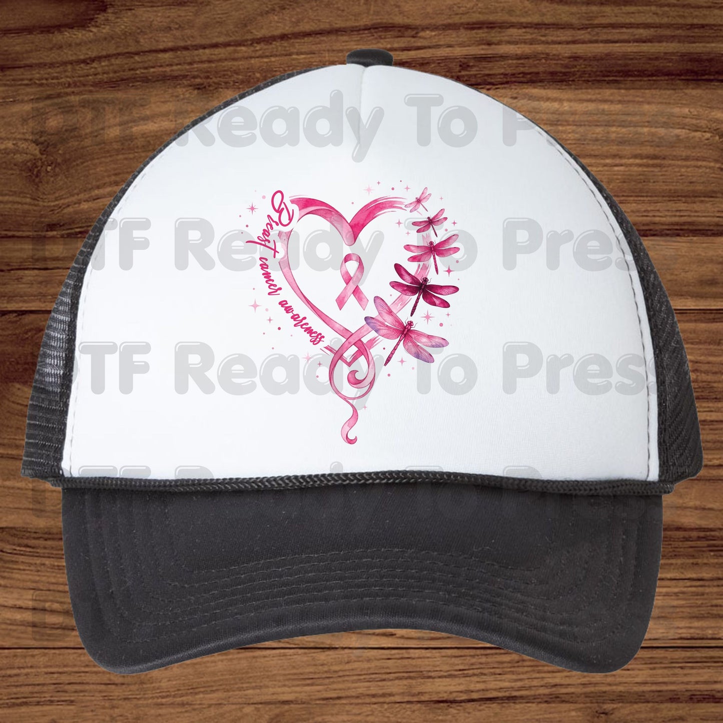Breast Cancer Awareness Pink Heart Dragonfly DTF Transfer Ready to Press Heat Transfer Ribbon Tee