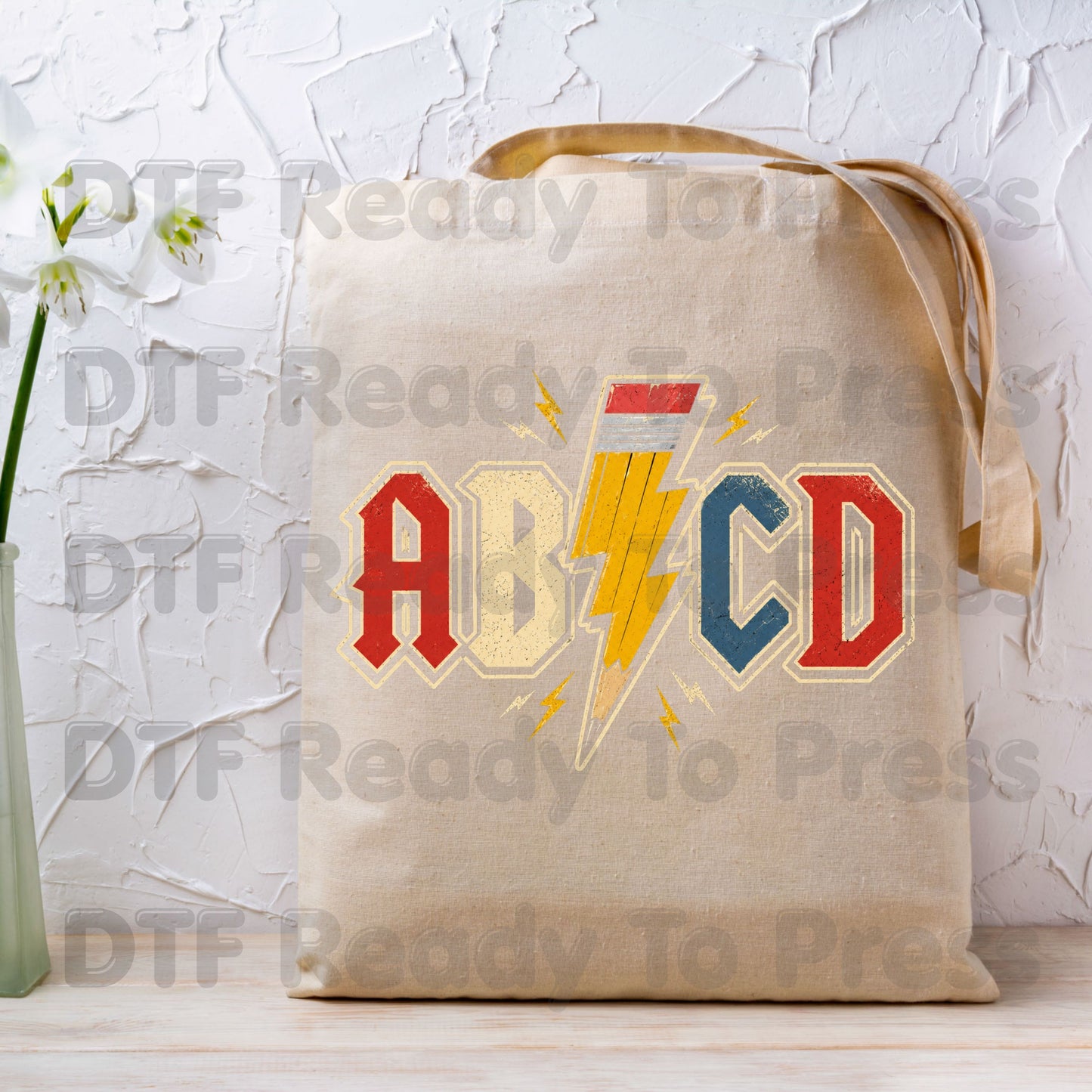 AB CD Lightning Bolt Pencil DTF Transfers, Rock N Roll Teacher Back to School Ready to Press