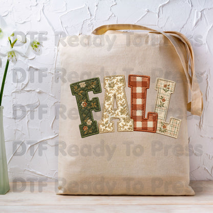 Fall Patchwork Chenille Letters DTF Transfers, Quilted Plaid Autumn Thanksgiving Ready to Press