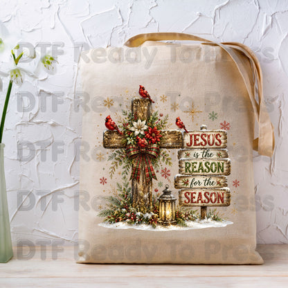 Jesus Is the Reason Christmas DTF Transfers, Cross Red Cardinals Christian Holiday Ready to Press