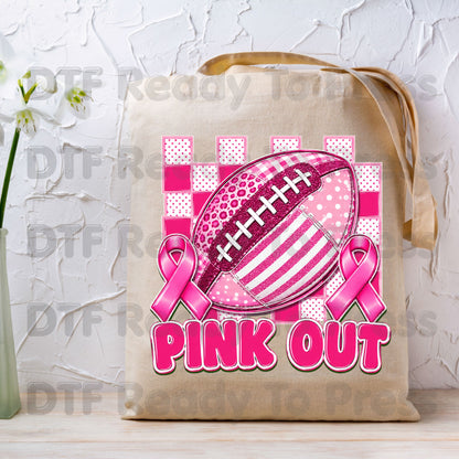 Pink Out DTF Transfers, Breast Cancer Awareness Football Pink Ribbon Support Ready to Press