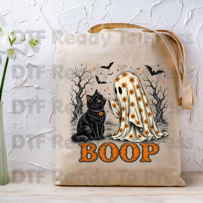 Halloween Ghost Boop DTF Transfers, Black Cat Ghost Spooky Season Ready to Press