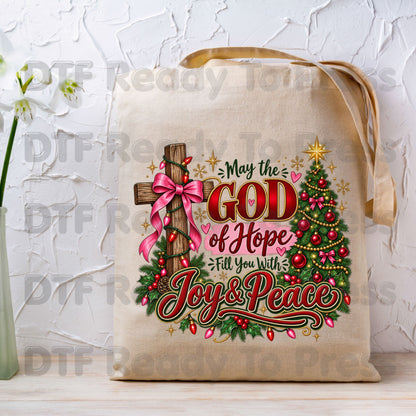 Christian Christmas DTF Transfers, Cross God of Hope Joy Peace Faith Holiday Ready to Press
