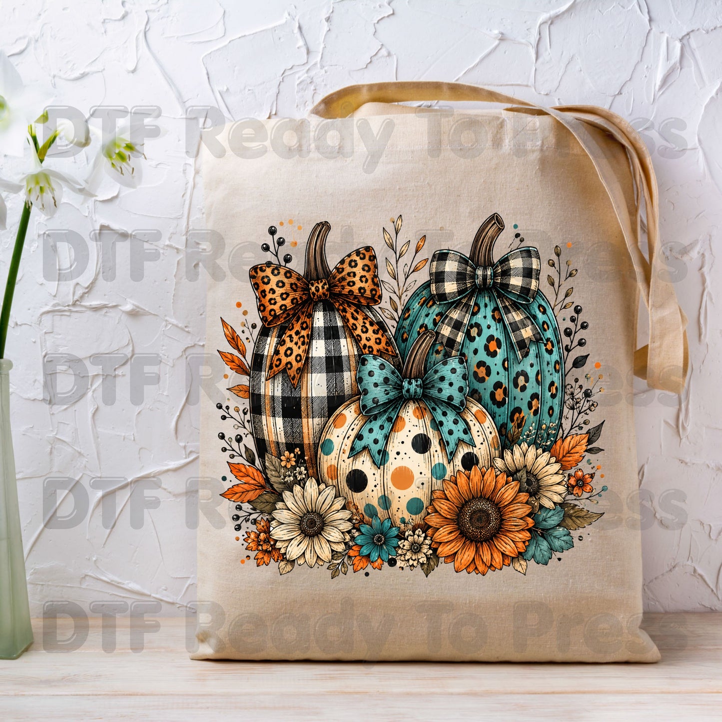 Fall DTF Transfers, Leopard Plaid Pumpkins Teal Orange Floral Thanksgiving Ready to Press