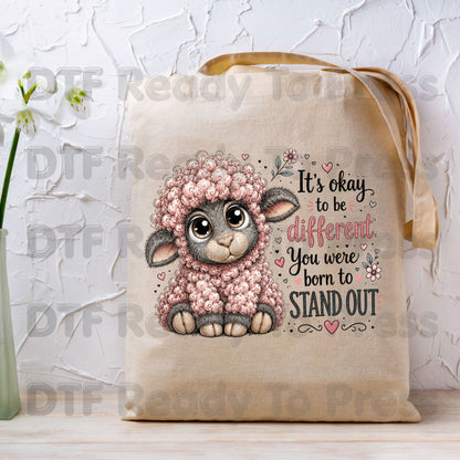 Inspirational DTF Transfers, Black Sheep Born to Stand Out Cute Lamb Quote Ready to Press