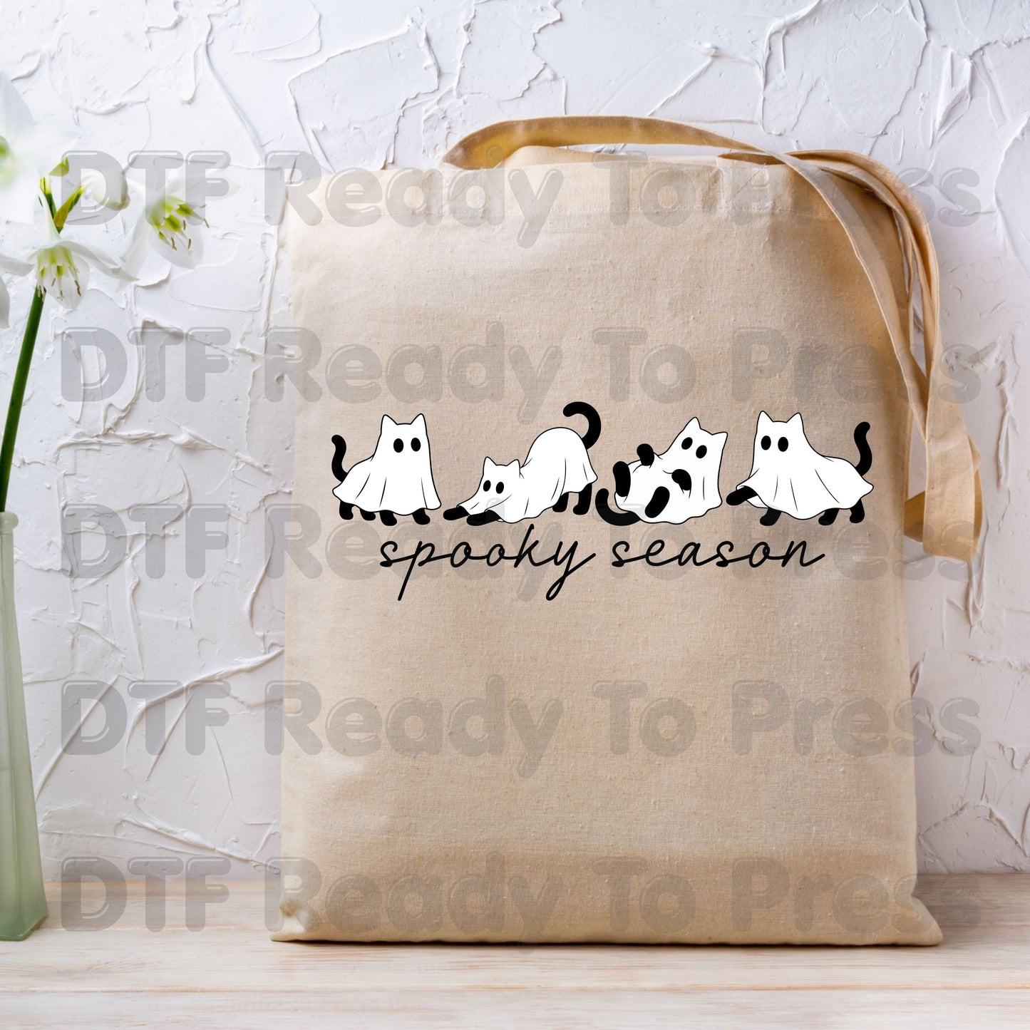 Spooky Season Ghost Cats DTF Transfers, Black Cats Sheet Ghost Line Art Minimalist Ready to Press
