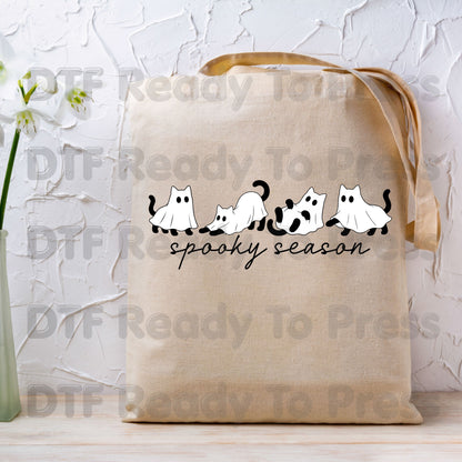 Spooky Season Ghost Cats DTF Transfers, Black Cats Sheet Ghost Line Art Minimalist Ready to Press