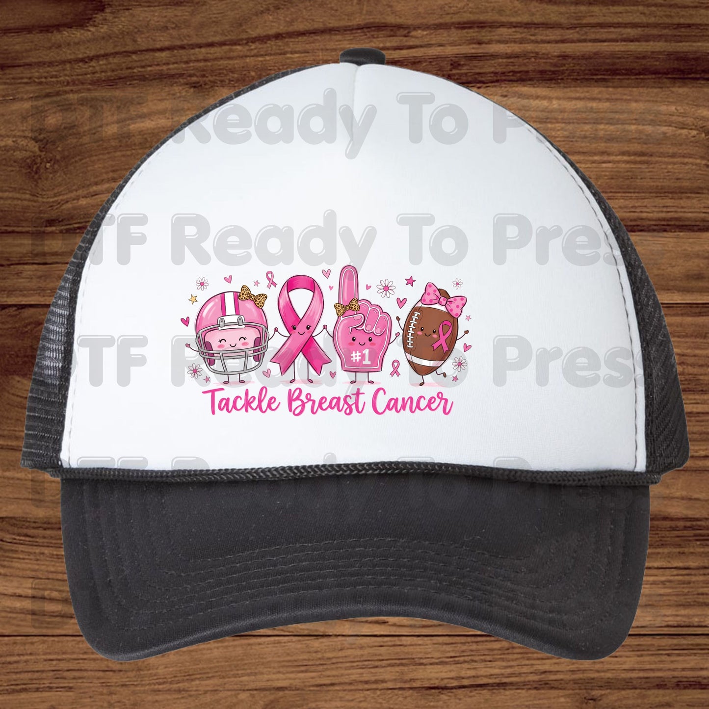 Tackle Breast Cancer Awareness DTF Transfer Ready to Press Heat Transfer Football Ribbon Tee